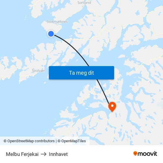 Melbu Ferjekai to Innhavet map