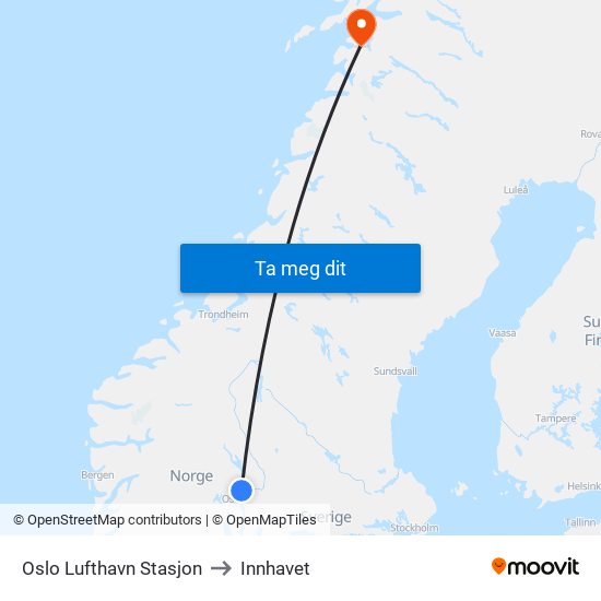 Oslo Lufthavn Stasjon to Innhavet map