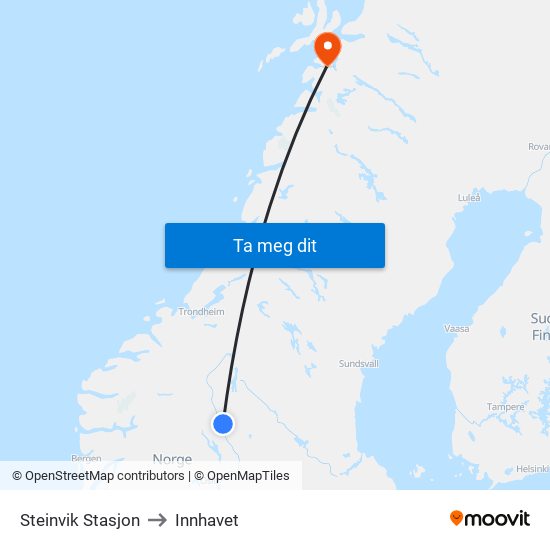 Steinvik Stasjon to Innhavet map