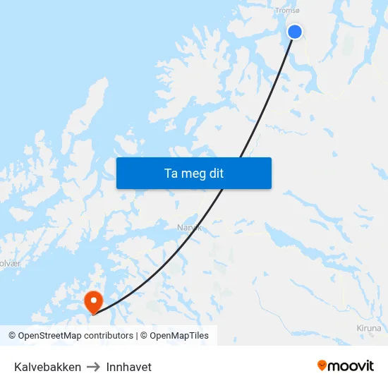 Kalvebakken to Innhavet map