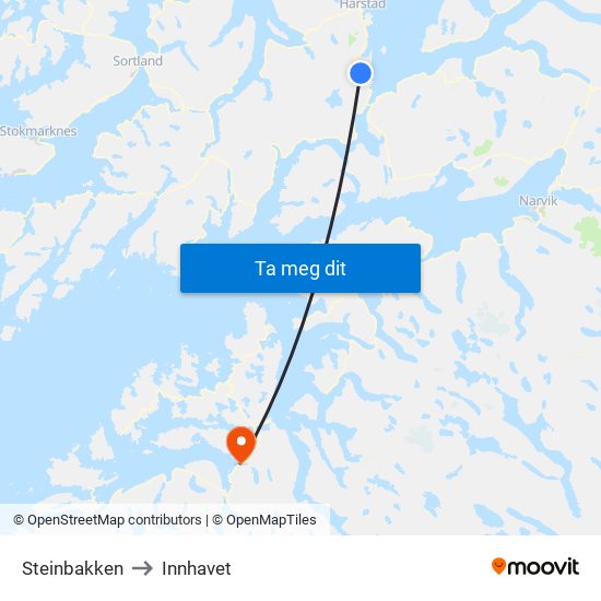 Steinbakken to Innhavet map