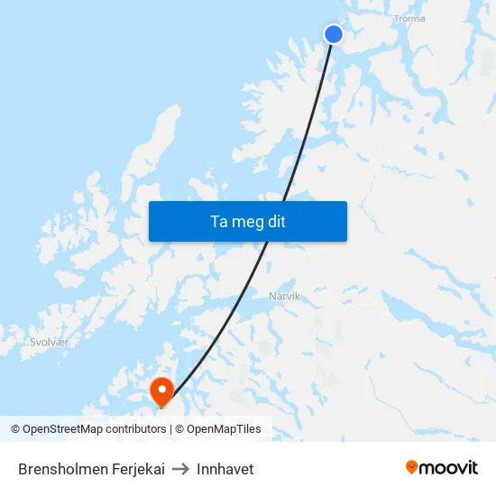 Brensholmen Ferjekai to Innhavet map
