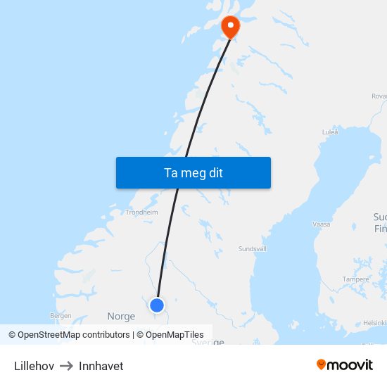 Lillehov to Innhavet map
