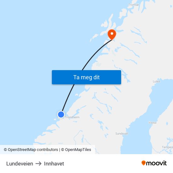Lundeveien to Innhavet map