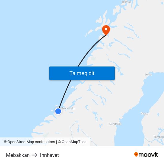 Mebakkan to Innhavet map