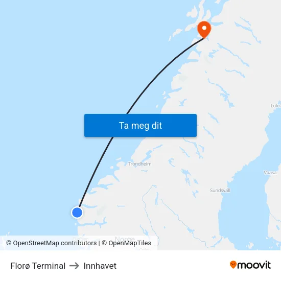 Florø Terminal to Innhavet map