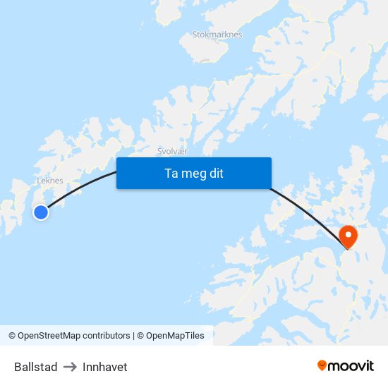 Ballstad to Innhavet map