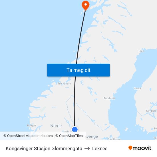 Kongsvinger Stasjon Glommengata to Leknes map