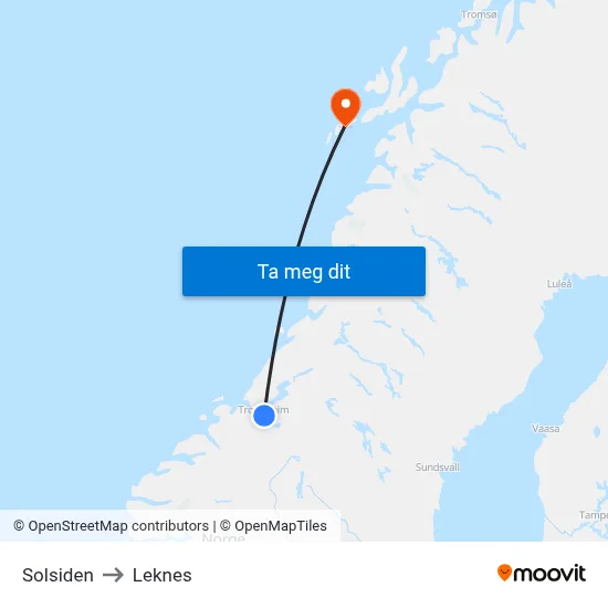 Solsiden to Leknes map