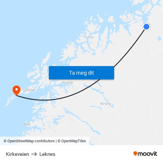 Kirkeveien to Leknes map