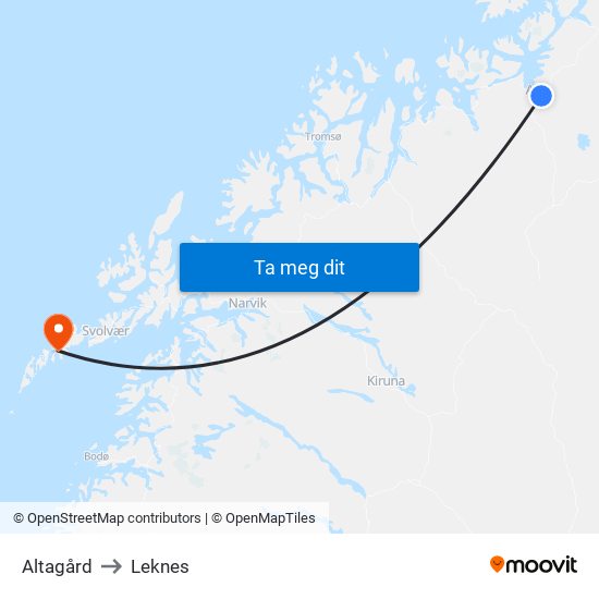Altagård to Leknes map