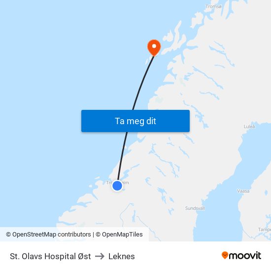 St. Olavs Hospital Øst to Leknes map