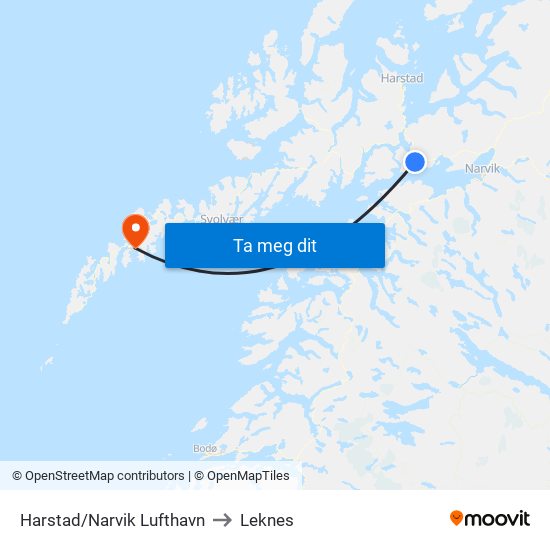 Harstad/Narvik Lufthavn to Leknes map