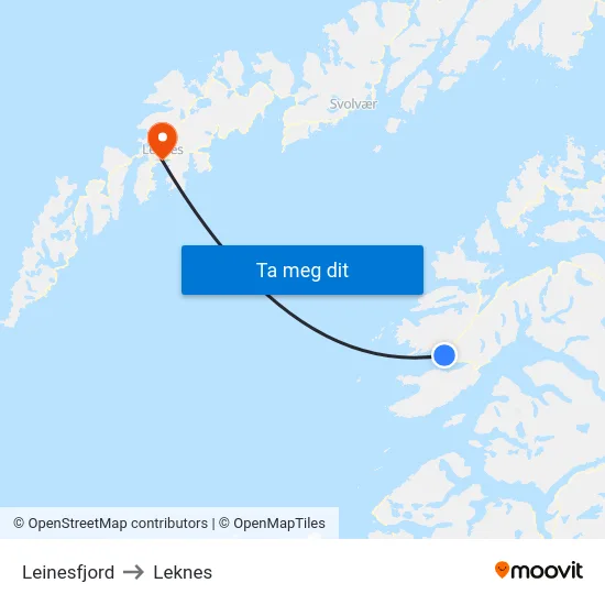 Leinesfjord to Leknes map