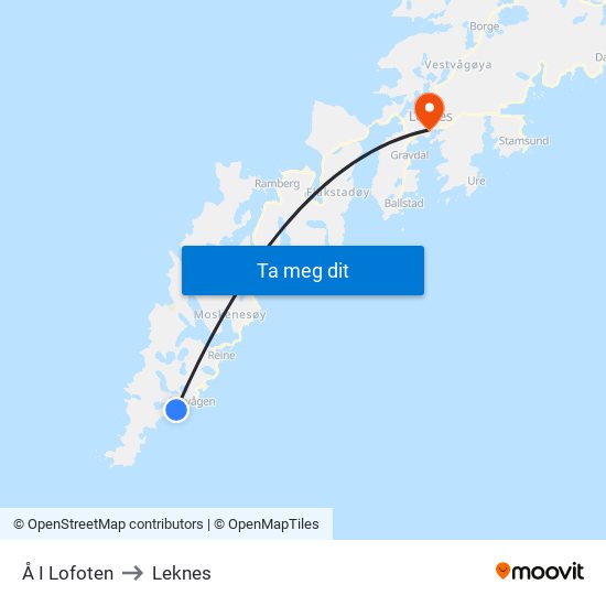 Å I Lofoten to Leknes map