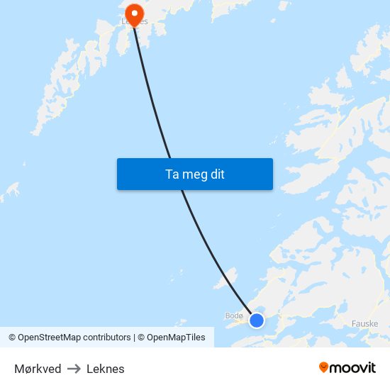 Mørkved to Leknes map