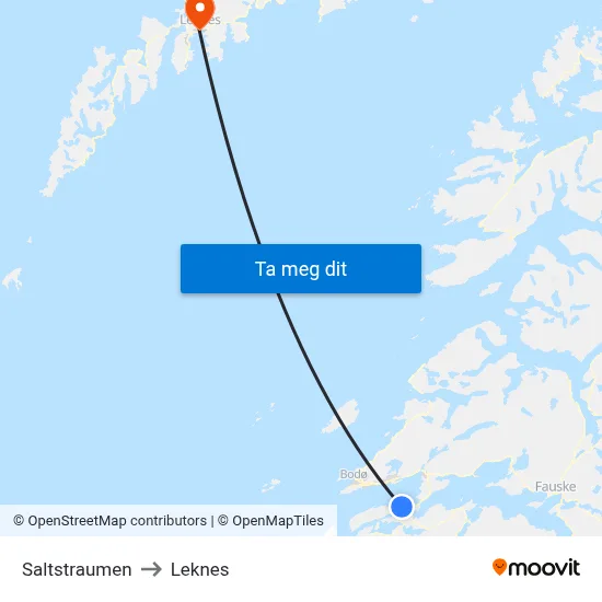 Saltstraumen to Leknes map