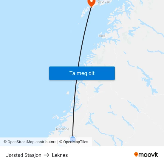 Jørstad Stasjon to Leknes map