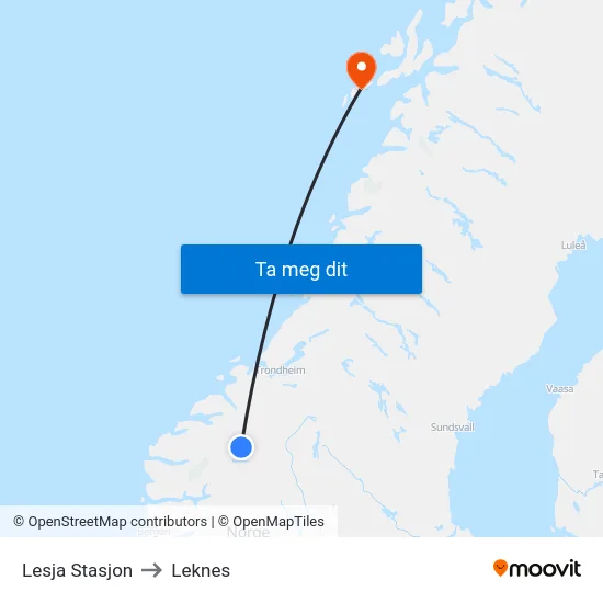 Lesja Stasjon to Leknes map