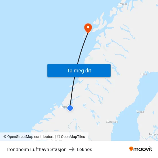 Trondheim Lufthavn Stasjon to Leknes map