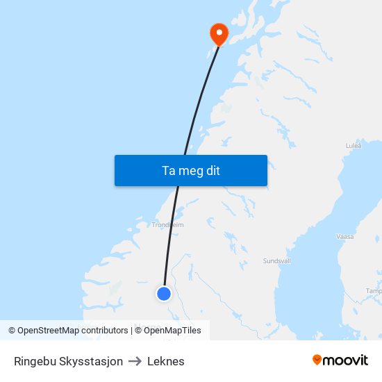 Ringebu Skysstasjon to Leknes map