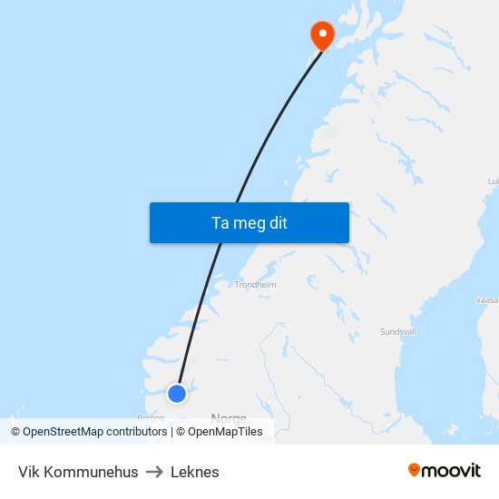 Vik Kommunehus to Leknes map