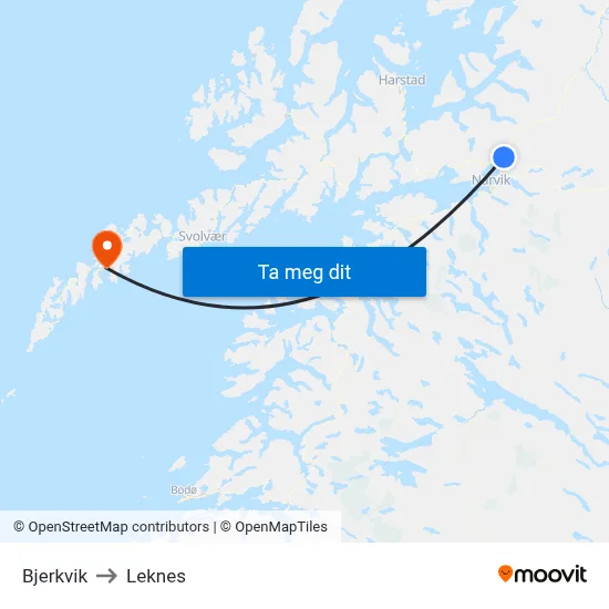Bjerkvik to Leknes map