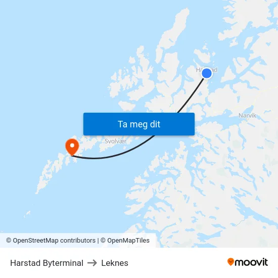 Harstad Byterminal to Leknes map
