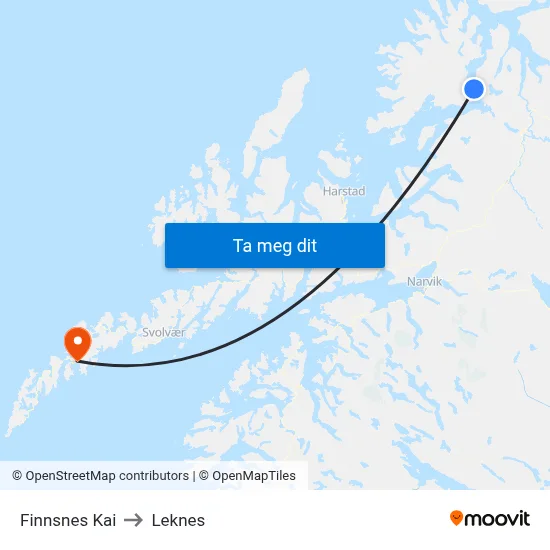 Finnsnes Kai to Leknes map