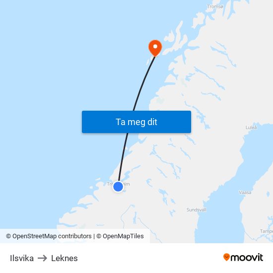 Ilsvika to Leknes map