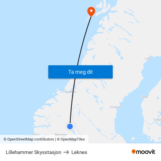 Lillehammer Skysstasjon to Leknes map