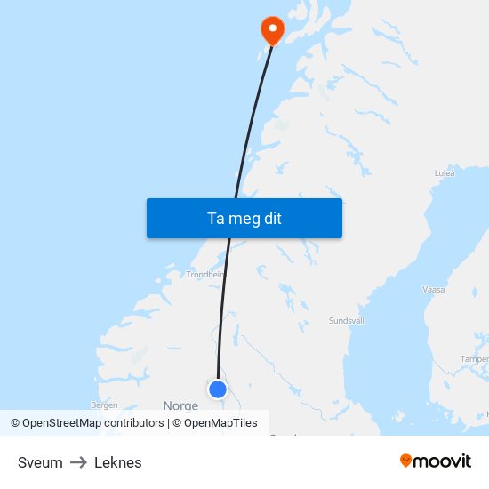 Sveum to Leknes map