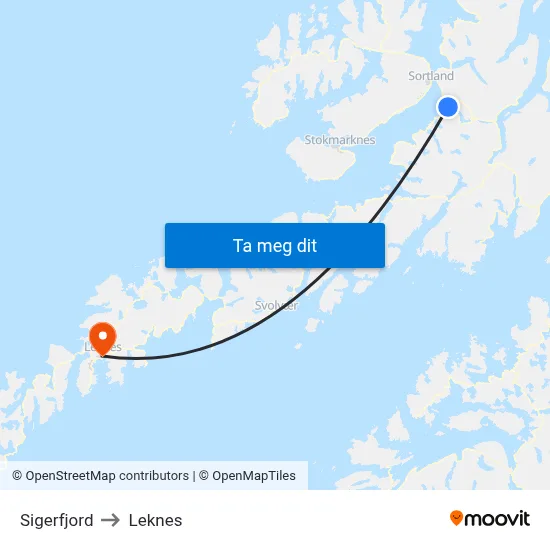 Sigerfjord to Leknes map