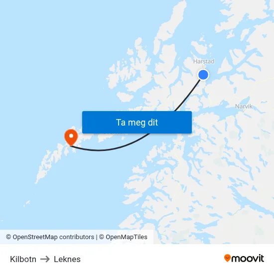 Kilbotn to Leknes map