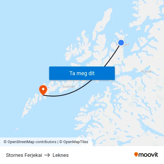 Stornes Ferjekai to Leknes map