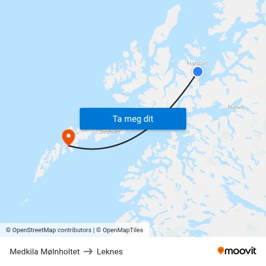Medkila Mølnholtet to Leknes map