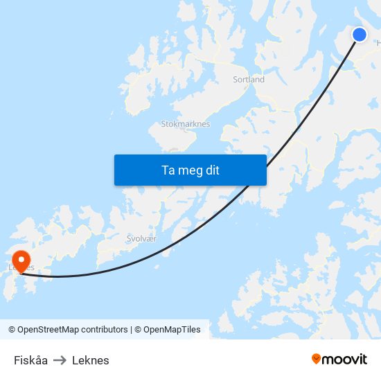 Fiskåa to Leknes map