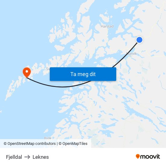 Fjelldal to Leknes map