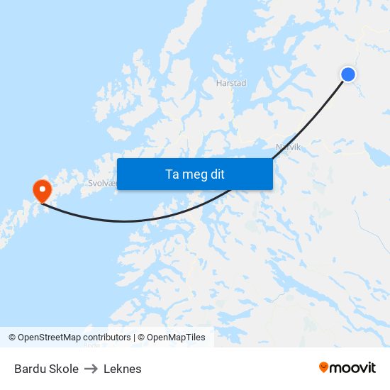 Bardu Skole to Leknes map