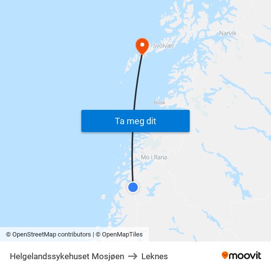 Helgelandssykehuset Mosjøen to Leknes map
