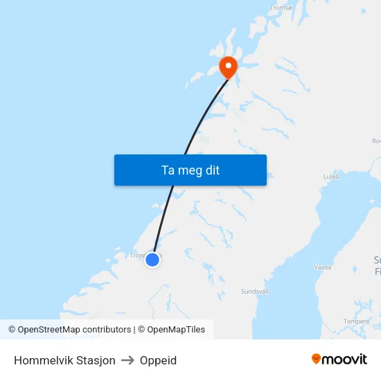 Hommelvik Stasjon to Oppeid map