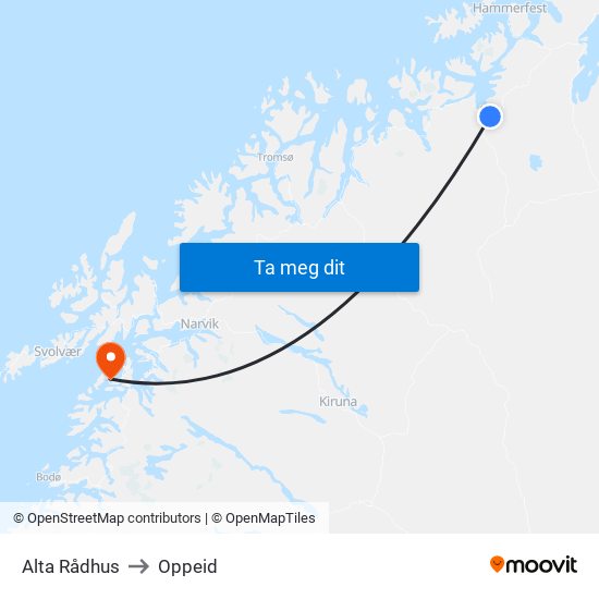 Alta Rådhus to Oppeid map