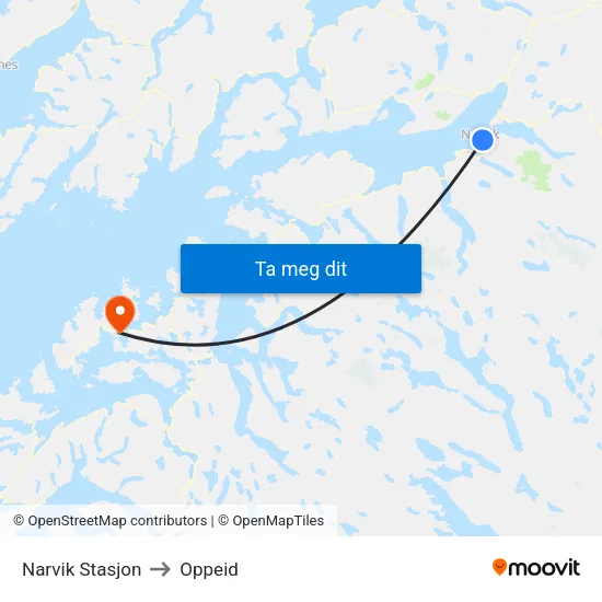 Narvik Stasjon to Oppeid map