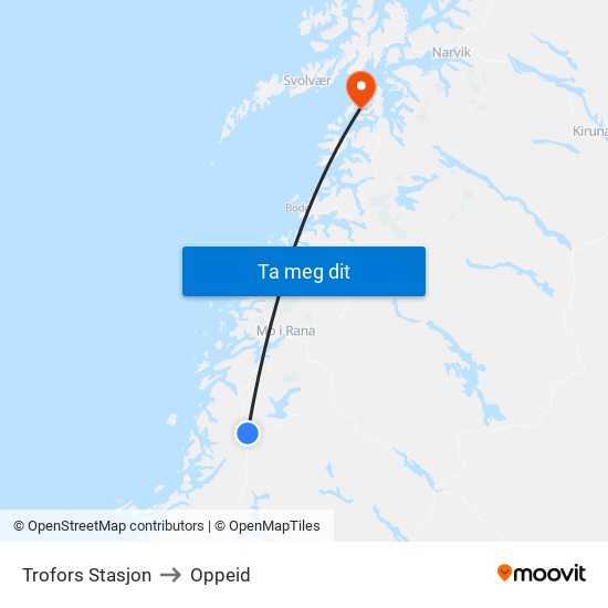 Trofors Stasjon to Oppeid map