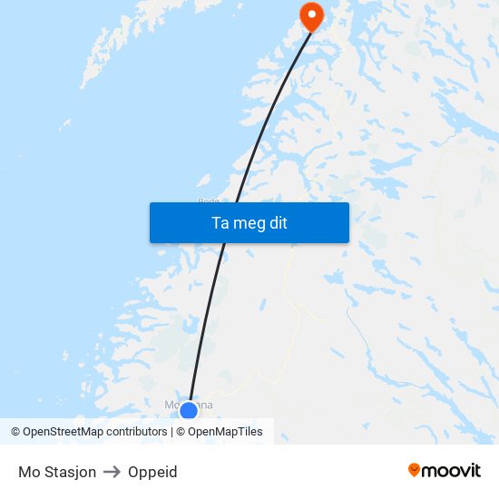 Mo Stasjon to Oppeid map