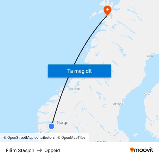Flåm Stasjon to Oppeid map