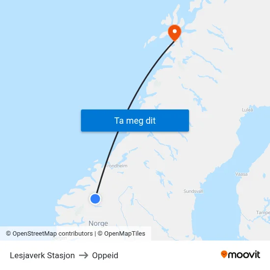 Lesjaverk Stasjon to Oppeid map