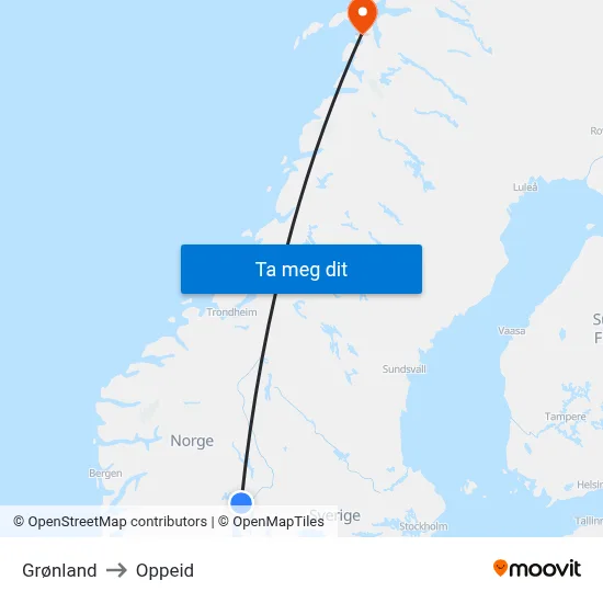 Grønland to Oppeid map