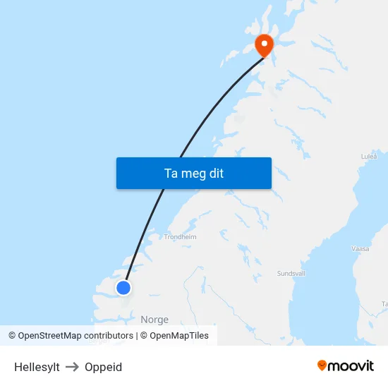 Hellesylt to Oppeid map