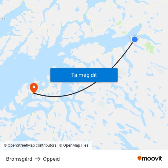 Bromsgård to Oppeid map